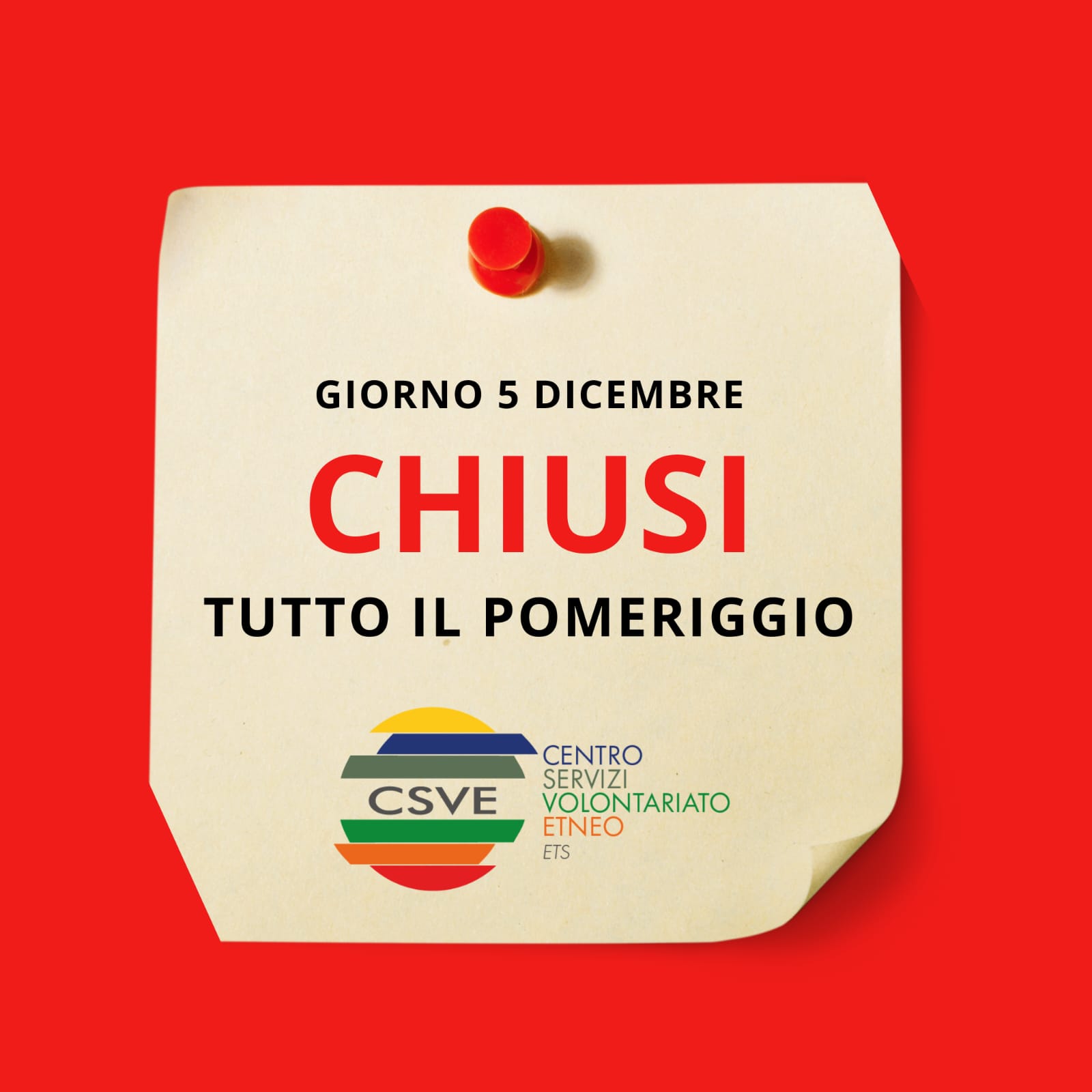 5 dicembre - Chiusura pomeridiana uffici